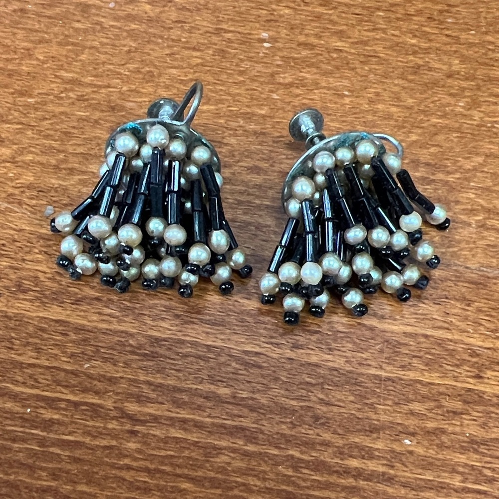 Elegant Black and Silver Beaded Earrings